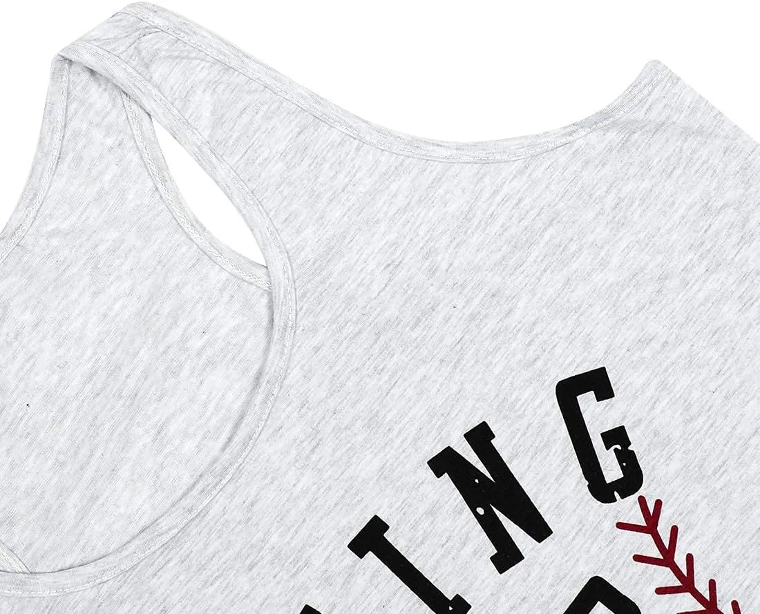 Baseball Shirt Women Swing for The Fences Racerback Tank Top Baseball Mom Summer Vest Sleeveless Casual T Shirt