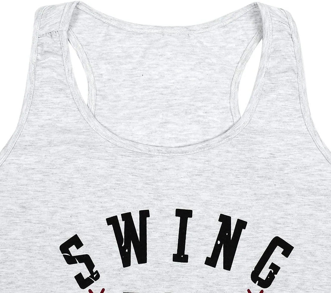 Baseball Shirt Women Swing for The Fences Racerback Tank Top Baseball Mom Summer Vest Sleeveless Casual T Shirt