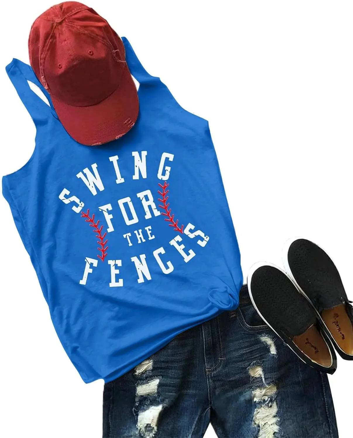 Baseball Shirt Women Swing for The Fences Racerback Tank Top Baseball Mom Summer Vest Sleeveless Casual T Shirt