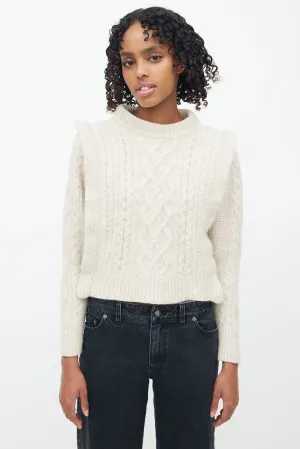 Beige Cable Knit Mockneck Sweater