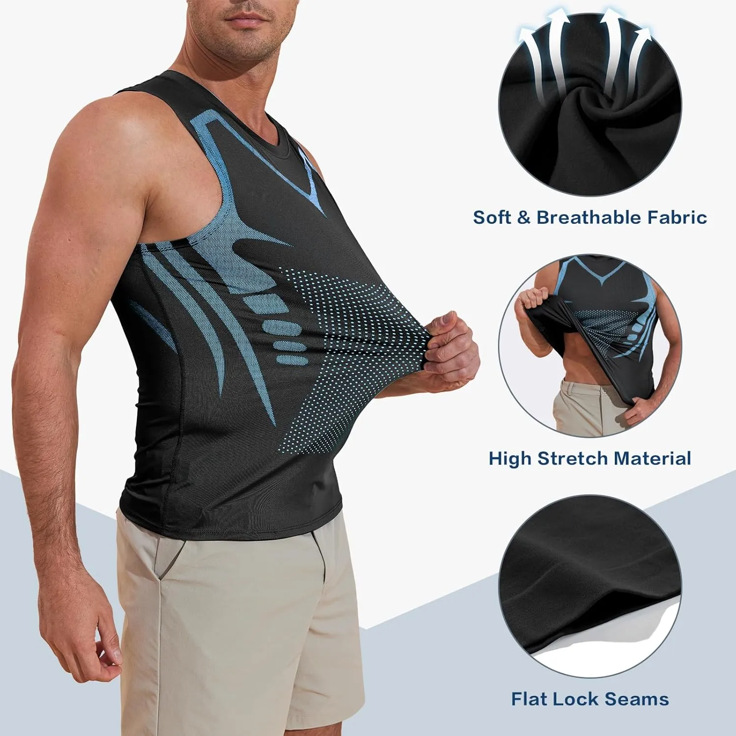 Beotyshow Ionic Shaping Sleeveless Shirt Gynecomastia Compression Shirts Slimming Body Shaper Vest Shapewear Tank Top for Men