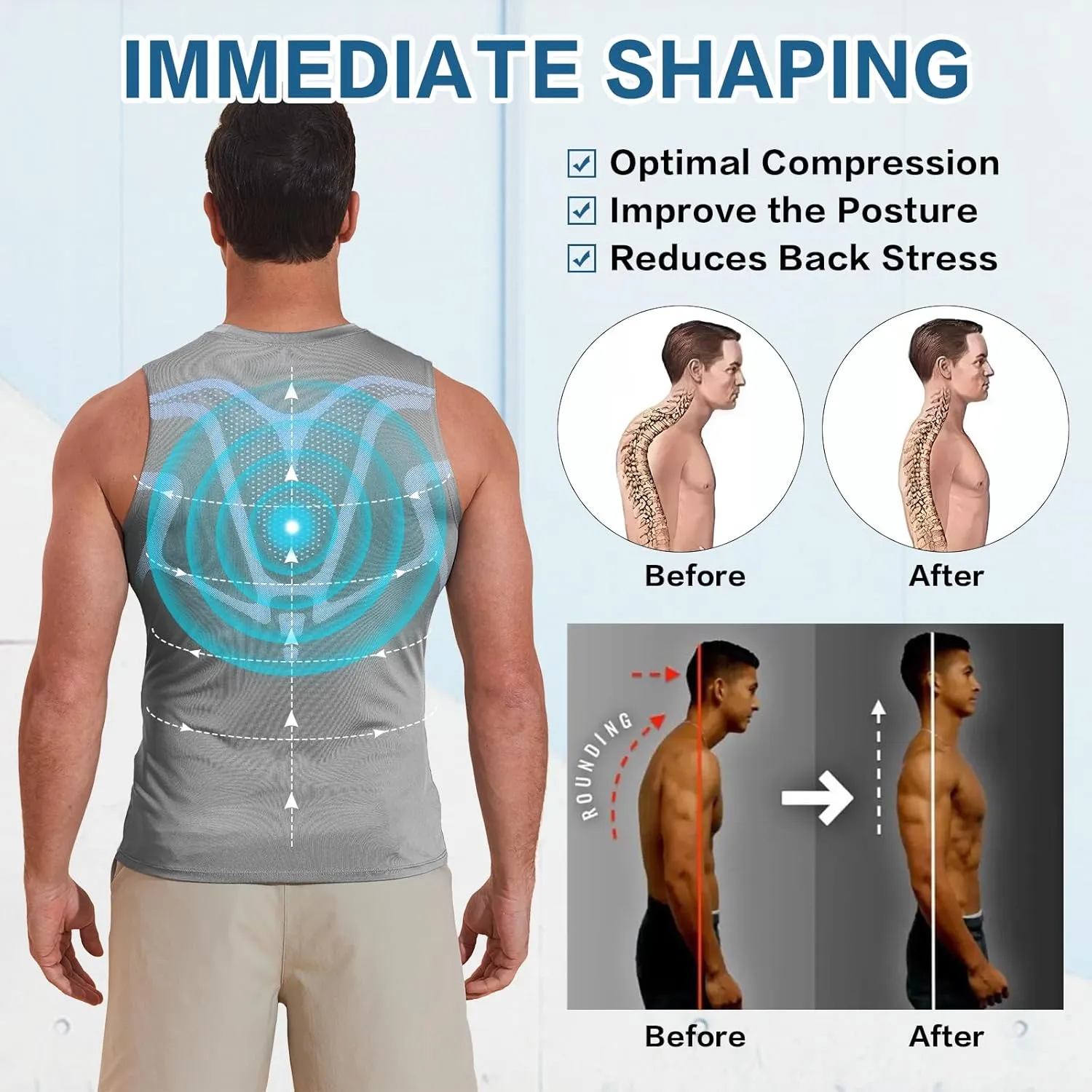 Beotyshow Ionic Shaping Sleeveless Shirt Gynecomastia Compression Shirts Slimming Body Shaper Vest Shapewear Tank Top for Men