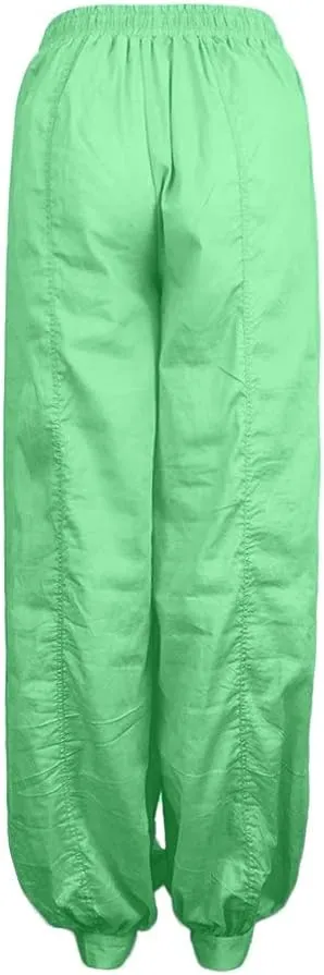 Black Linen Pants Women Plus Size Beach Baggy Wide Leg Pants with Pockets Solid Business Palazzo Pants for Women