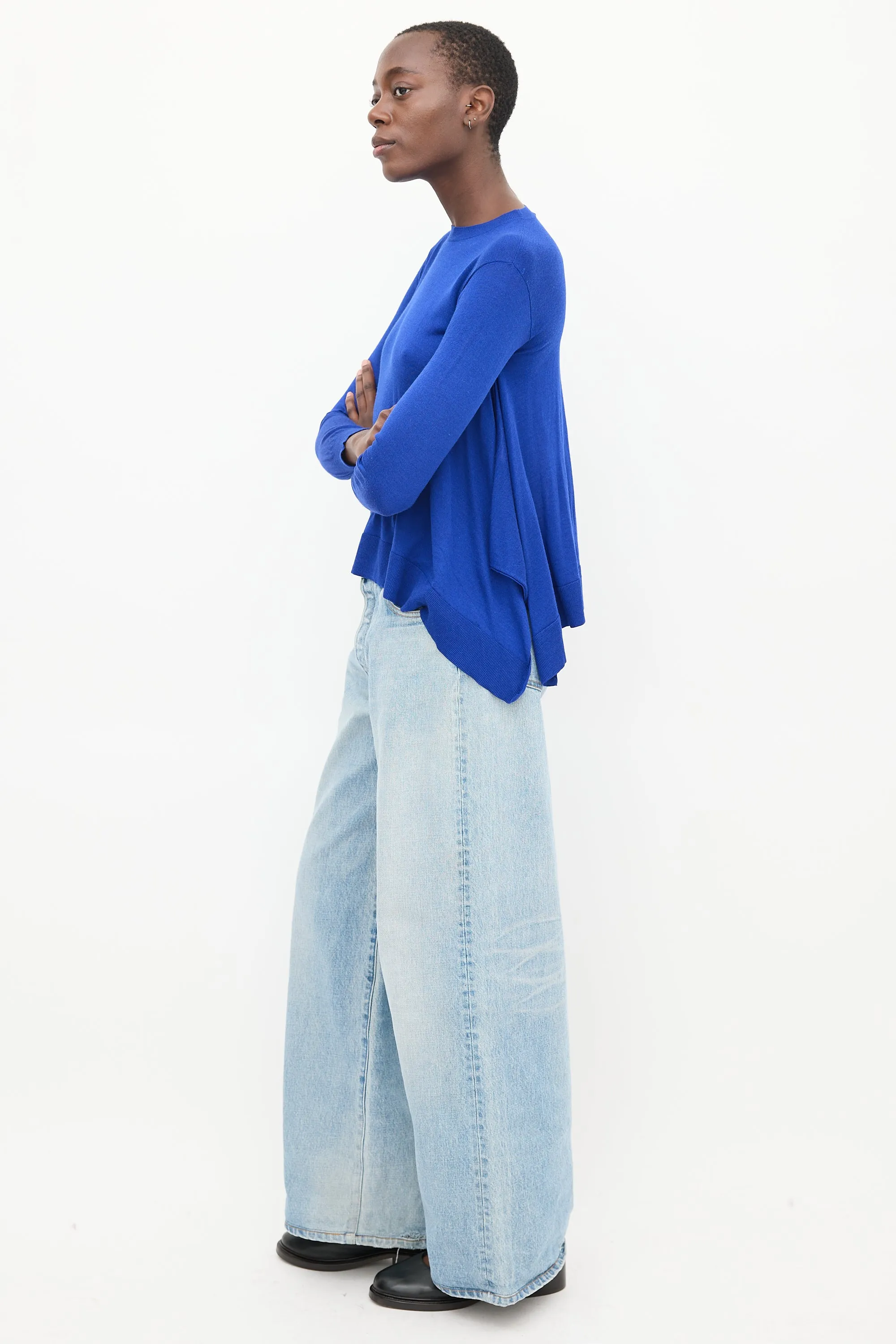 Blue Wool Knit Flared Sweater