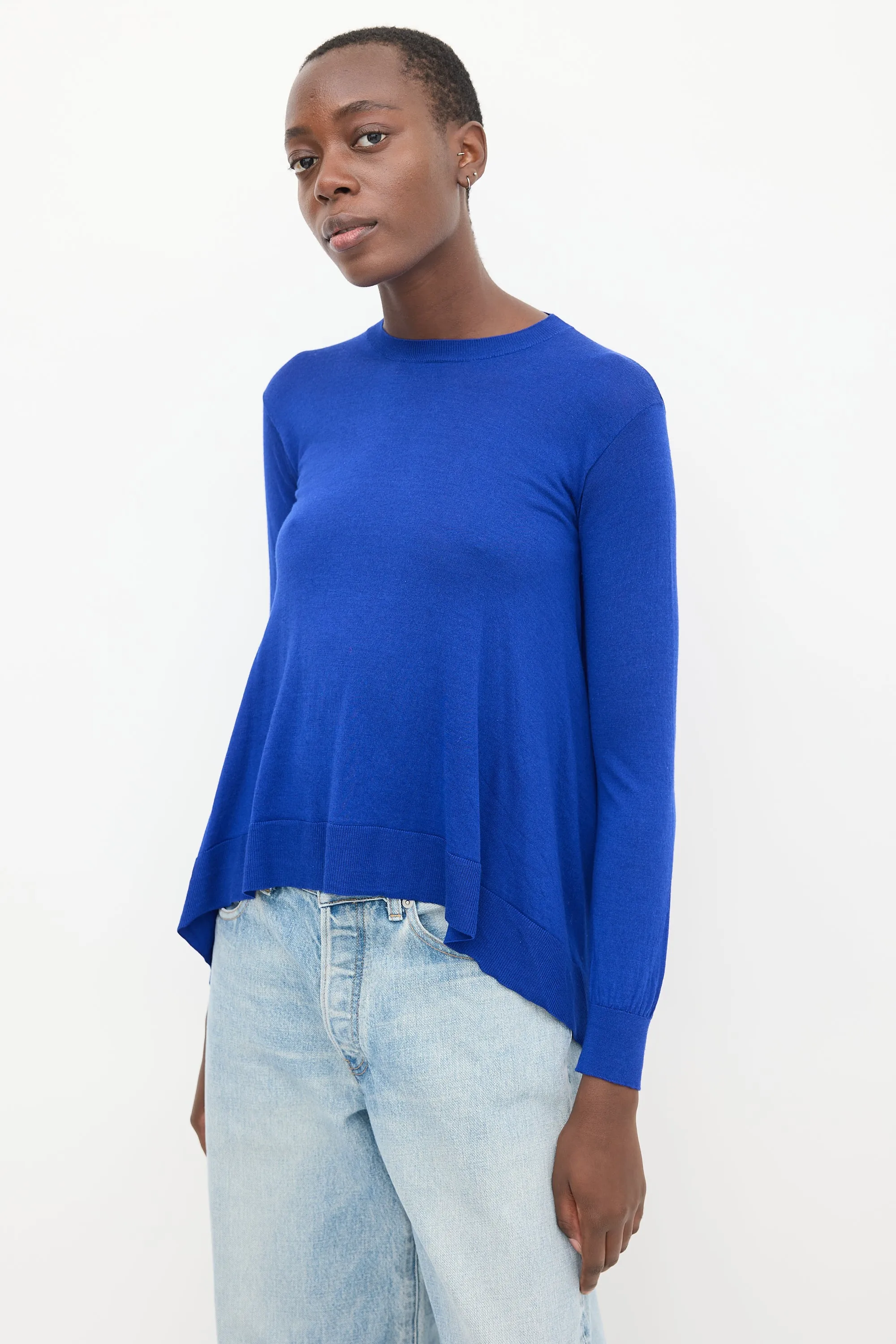 Blue Wool Knit Flared Sweater