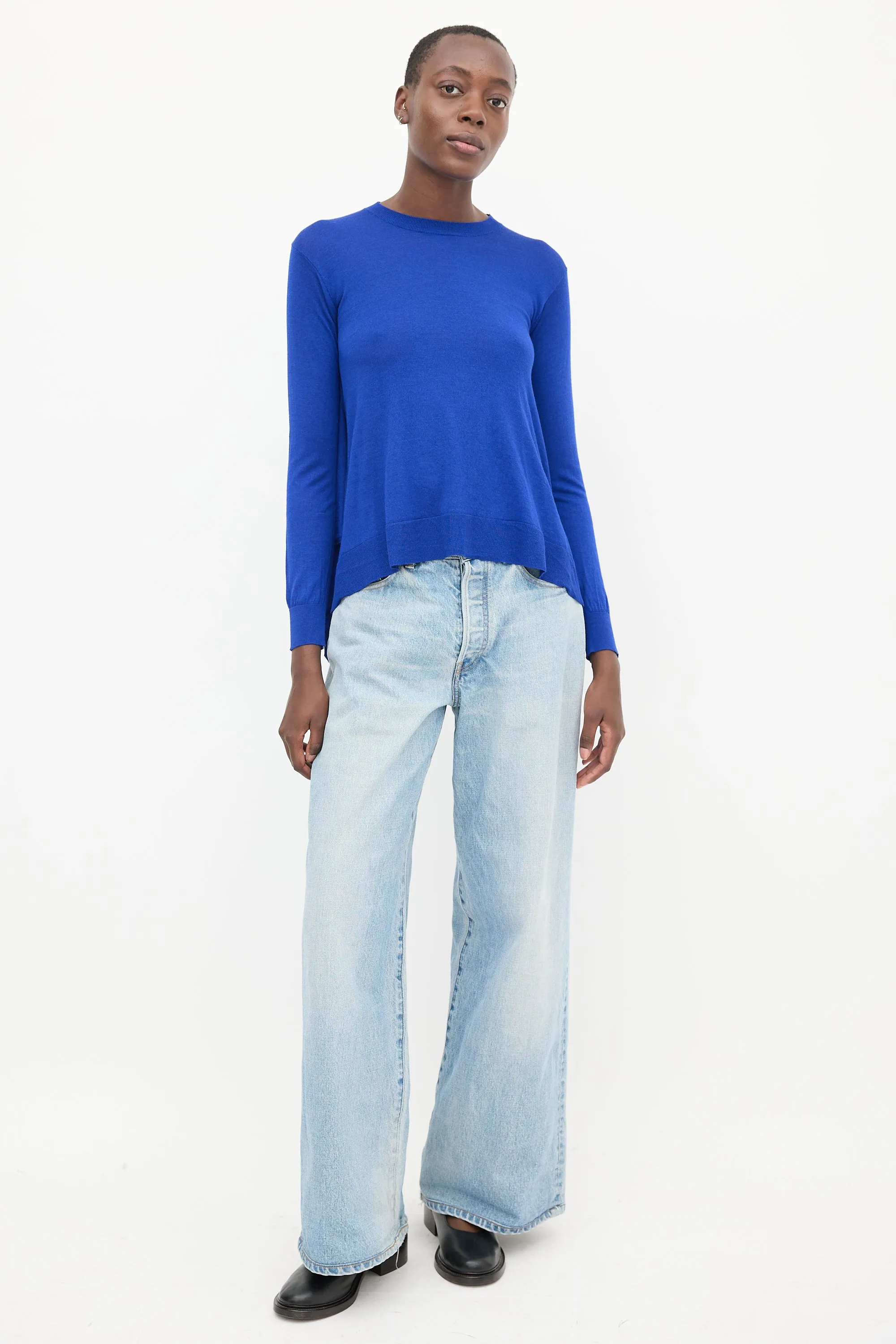 Blue Wool Knit Flared Sweater