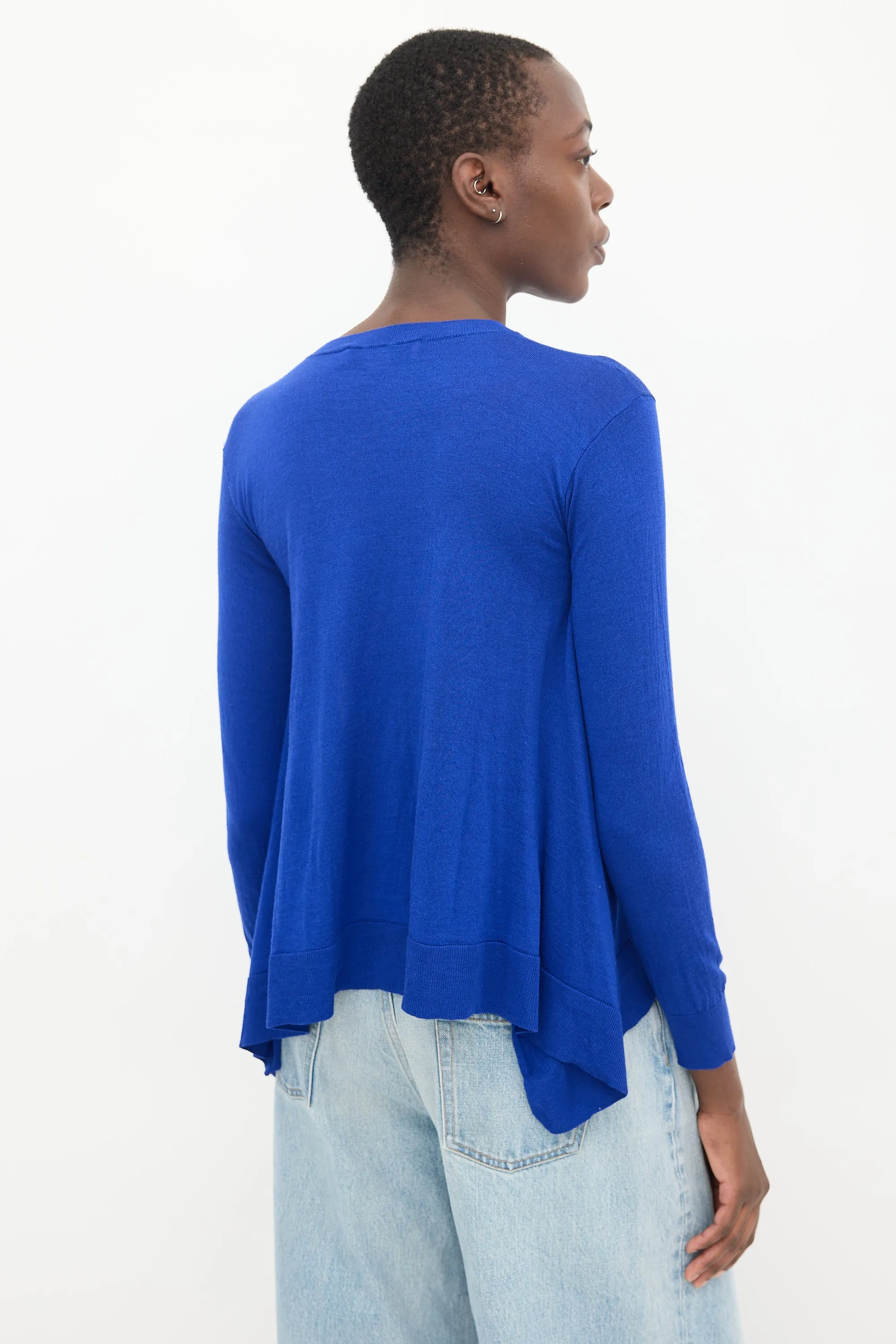 Blue Wool Knit Flared Sweater