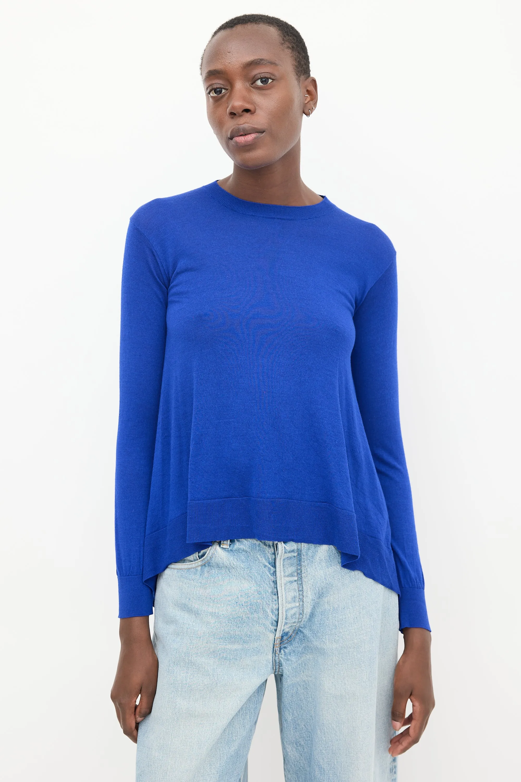 Blue Wool Knit Flared Sweater