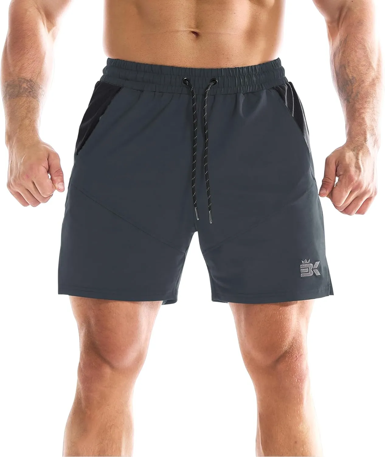 BROKIG Men's 2 Pack Drylite Bodybuilding Gym Shorts with Pockets Quick Dry Stretch Workout Shorts Men