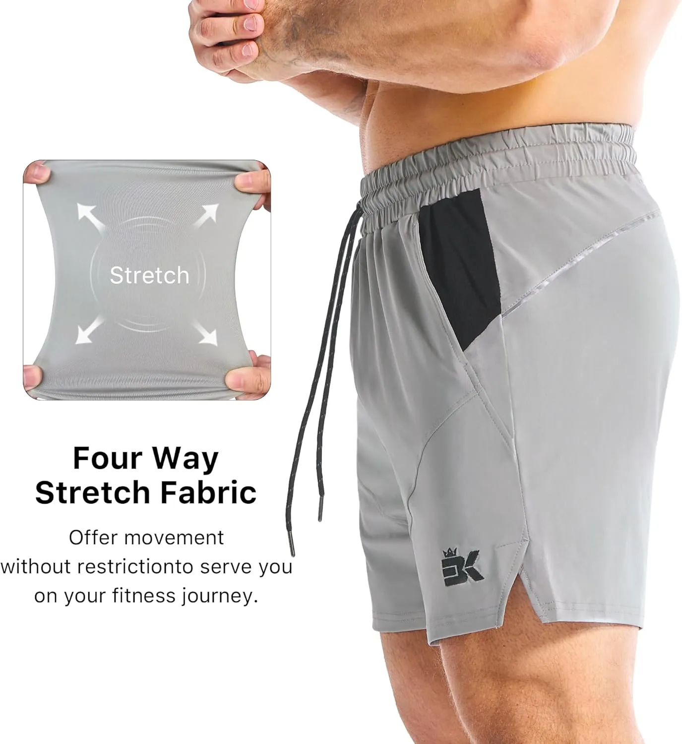 BROKIG Men's 2 Pack Drylite Bodybuilding Gym Shorts with Pockets Quick Dry Stretch Workout Shorts Men