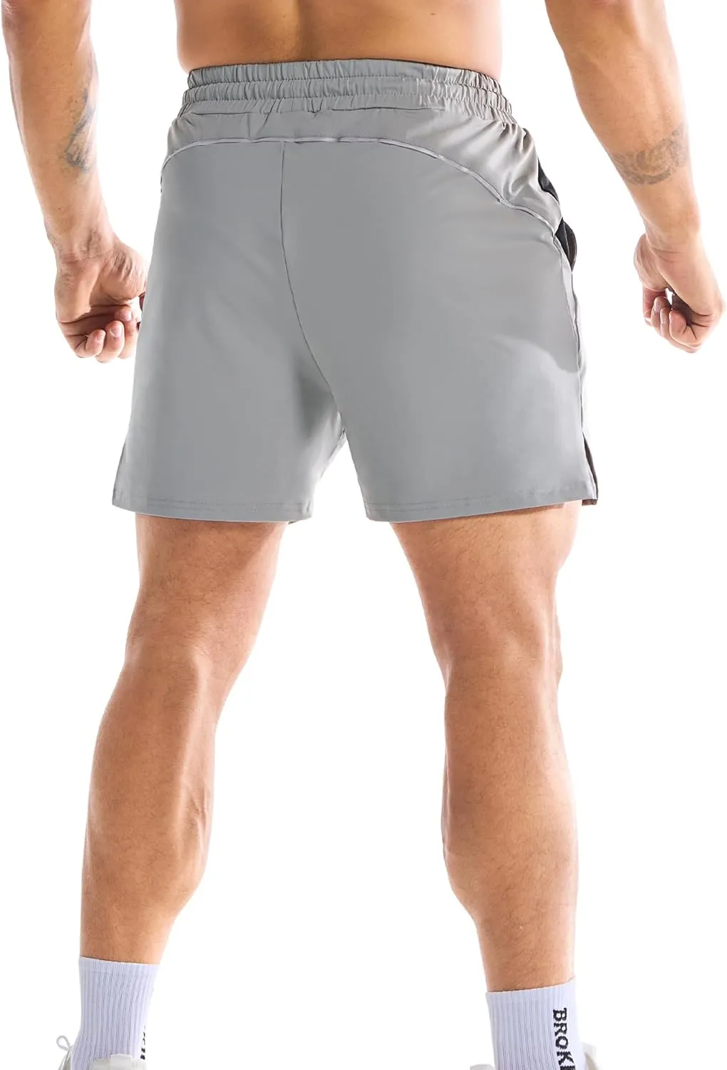 BROKIG Men's 2 Pack Drylite Bodybuilding Gym Shorts with Pockets Quick Dry Stretch Workout Shorts Men