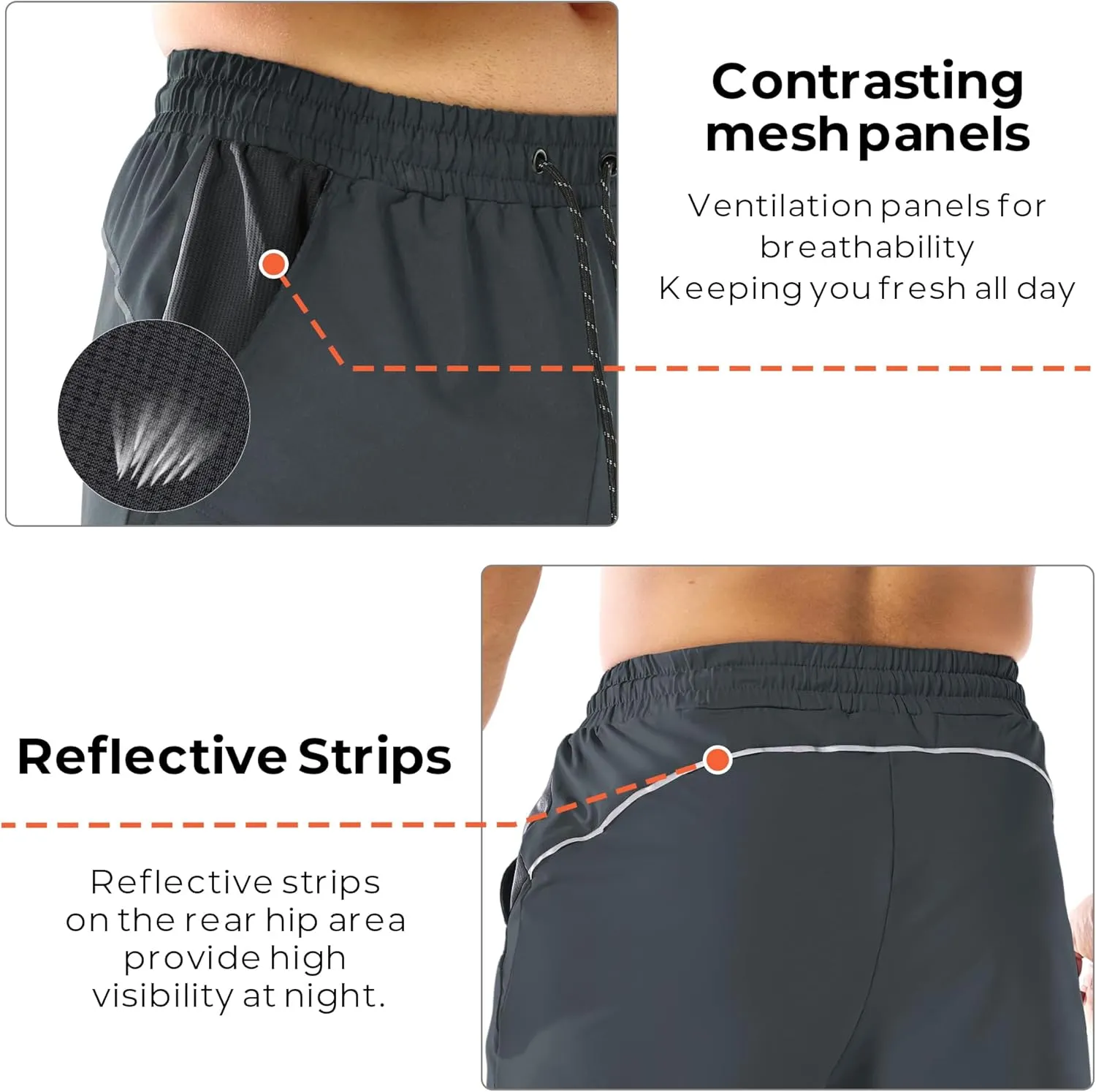 BROKIG Men's 2 Pack Drylite Bodybuilding Gym Shorts with Pockets Quick Dry Stretch Workout Shorts Men