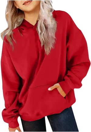 BTDECLAR Hoodies for Teen Girls Oversized Long Sleeve Fleece Hooded Sweatshirt Pullover Tops Cute Preppy Clothes Size 10 12