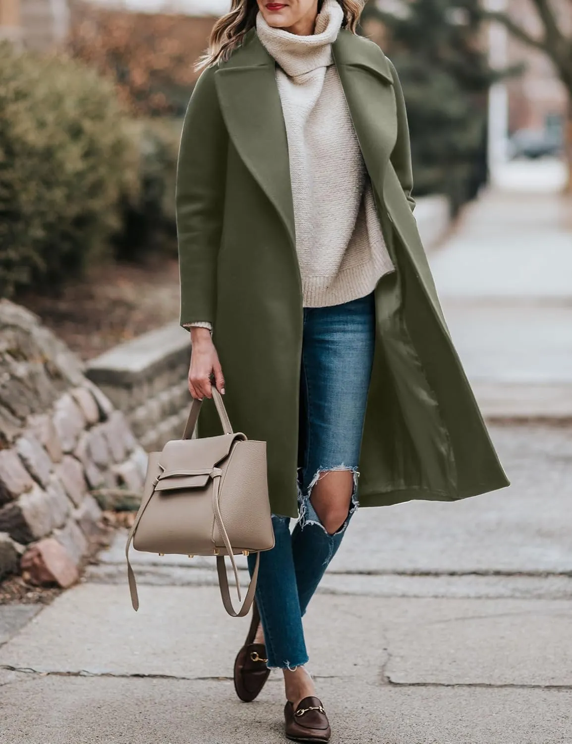 BZB Women's Long Wool Blend Pea Coat Winter Casual Overcoat Notched Lapel Collar Trench Coat Belted Long Jacket Outerwear