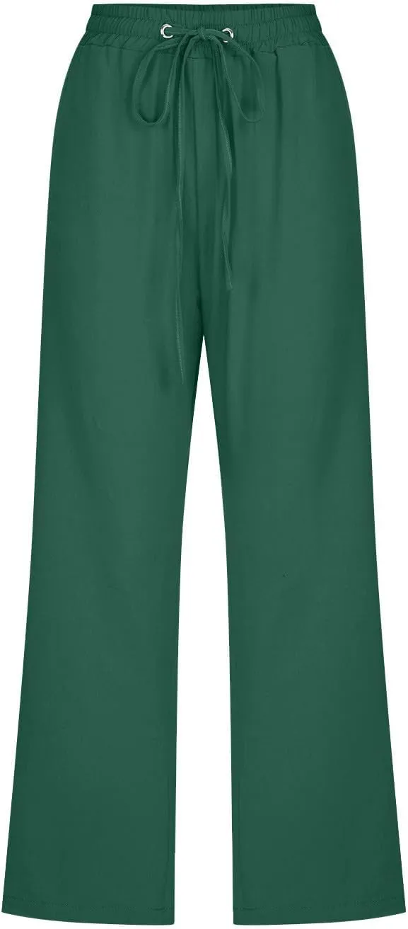 BZGTZT Linen Capri Pants for Women High Waist Drawstring Wide Leg Pants Summer Casual Plus Size Linen Cropped Trousers