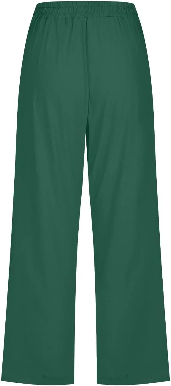 BZGTZT Linen Capri Pants for Women High Waist Drawstring Wide Leg Pants Summer Casual Plus Size Linen Cropped Trousers