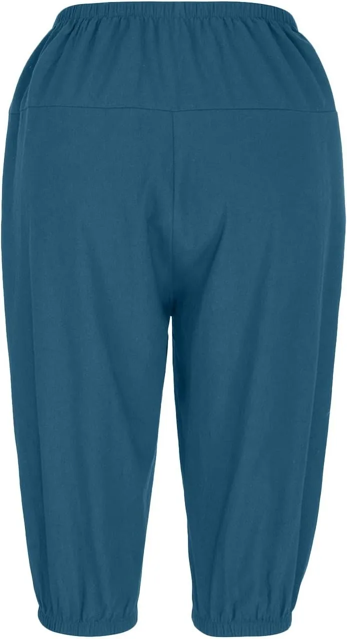 BZGTZT Linen Pants for Women High Waisted Wide Leg Capris Summer Casual Elastic High Waist Cropped Trousers with Pockets