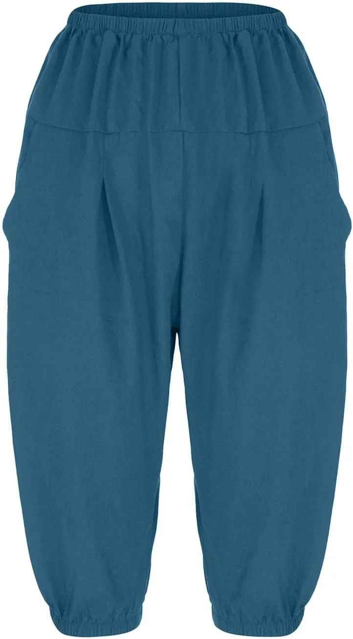 BZGTZT Linen Pants for Women High Waisted Wide Leg Capris Summer Casual Elastic High Waist Cropped Trousers with Pockets