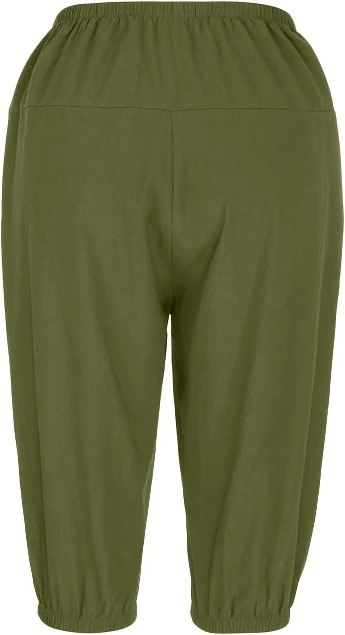 BZGTZT Linen Pants for Women High Waisted Wide Leg Capris Summer Casual Elastic High Waist Cropped Trousers with Pockets