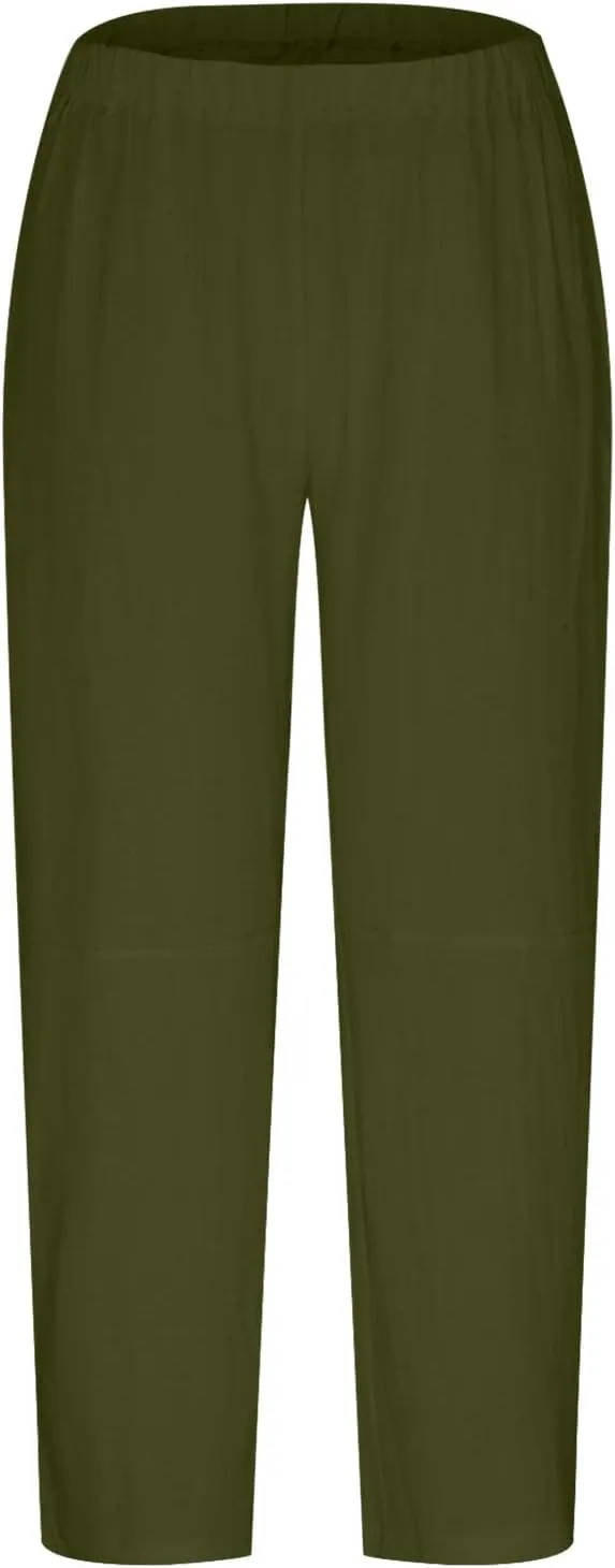 BZGTZT Plus Size Linen Pants for Women Summer Straight Wide Leg Pants Elastic High Waist Trousers Casual Comfy Palazzo Pants