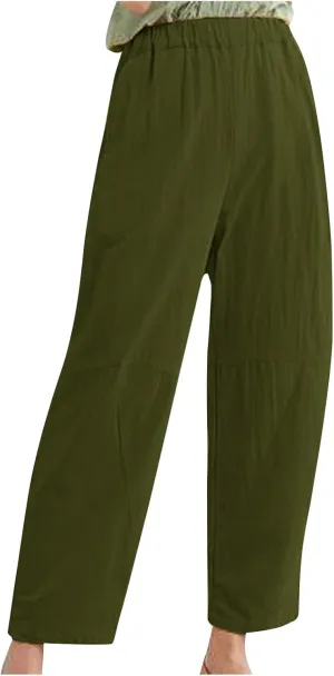 BZGTZT Plus Size Linen Pants for Women Summer Straight Wide Leg Pants Elastic High Waist Trousers Casual Comfy Palazzo Pants