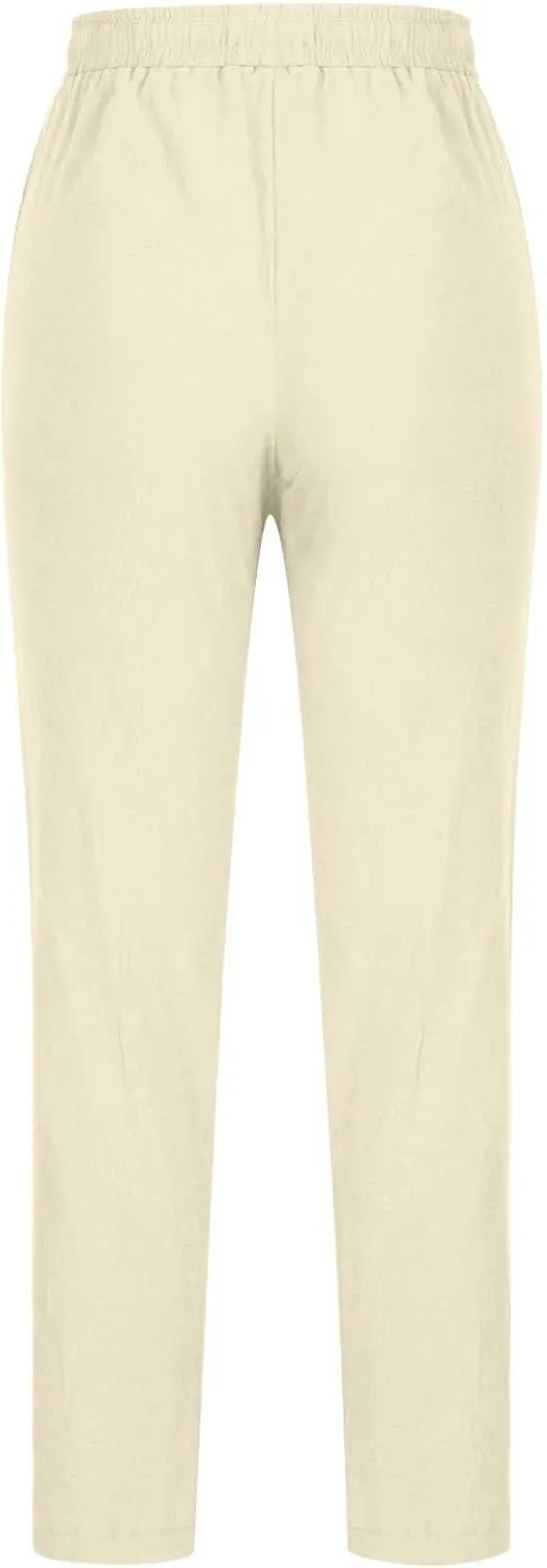 BZGTZT Women Summer Linen Pants Casual Loose Drawstring Elastic High Waist Comfy Trousers Straight Leg Long Pant with Pocket