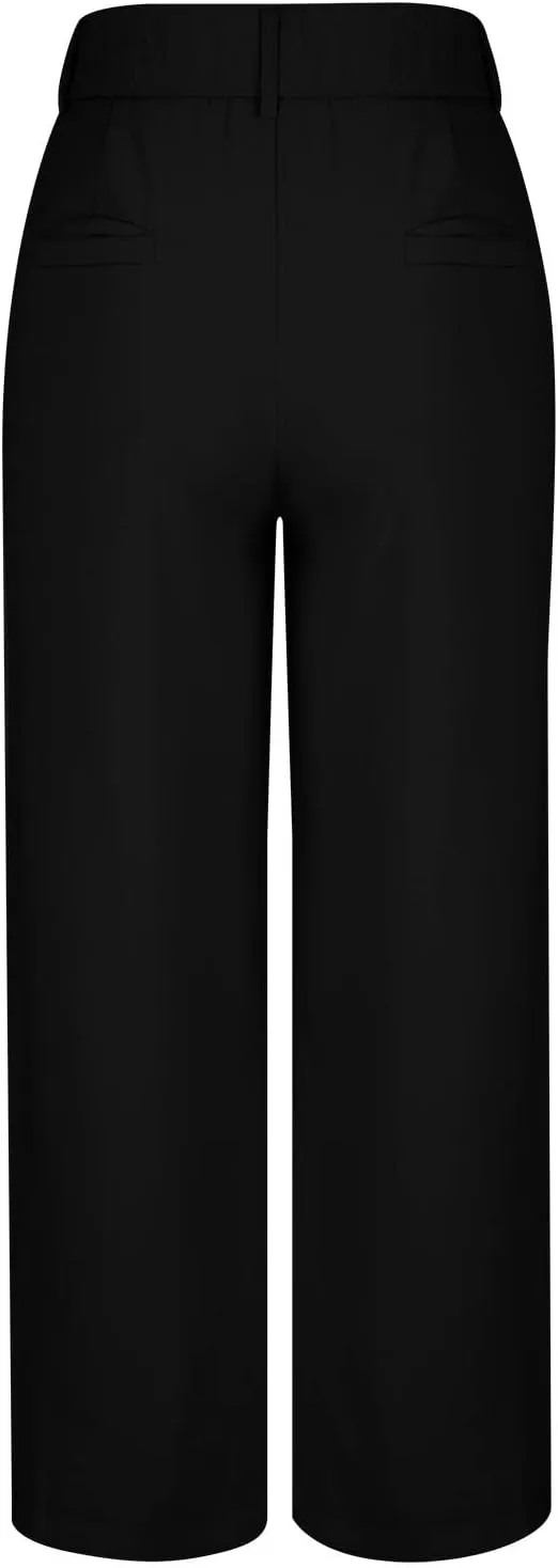 BZGTZT Women's Plus Size Suit Pant Wide Leg Pants Elastic High Waist Lightweight Business Trousers Long Straight Dress Pants