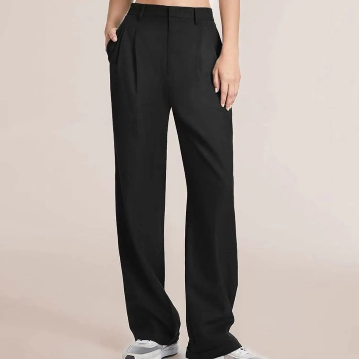 BZGTZT Women's Plus Size Suit Pant Wide Leg Pants Elastic High Waist Lightweight Business Trousers Long Straight Dress Pants