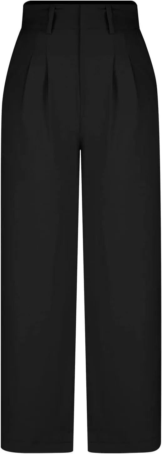 BZGTZT Women's Plus Size Suit Pant Wide Leg Pants Elastic High Waist Lightweight Business Trousers Long Straight Dress Pants