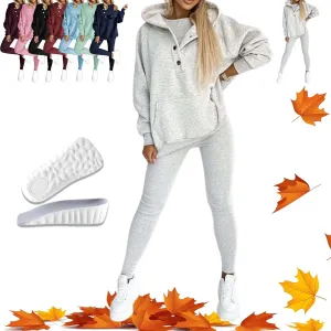 Calmlily 3 Piece Hoodie Set Women, Calmlily Solid Oversized Button Hoodie, 3 Piece Oversized Hoodie Sets for Women