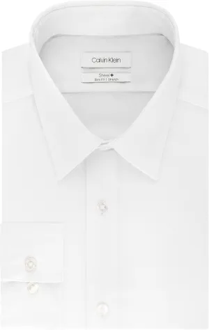 Calvin Klein Men's Non Iron Stretch Slim Fit Unsolid Solid Dress Shirt Shirt, White, 18" Neck 34-35" Sleeve