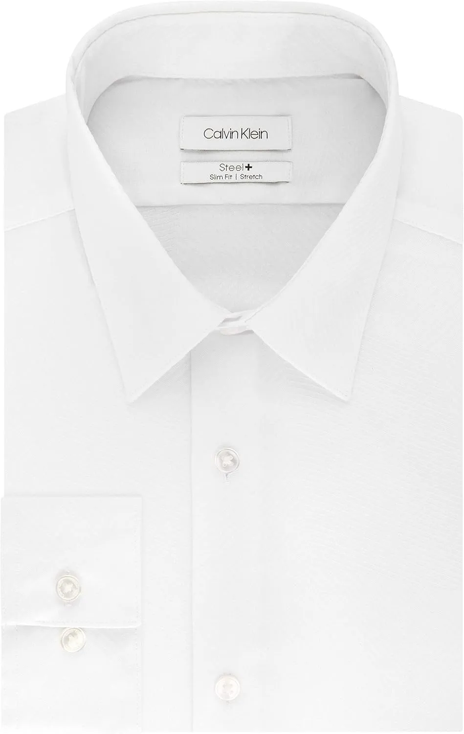 Calvin Klein Men's Non Iron Stretch Slim Fit Unsolid Solid Dress Shirt Shirt, White, 18" Neck 34-35" Sleeve