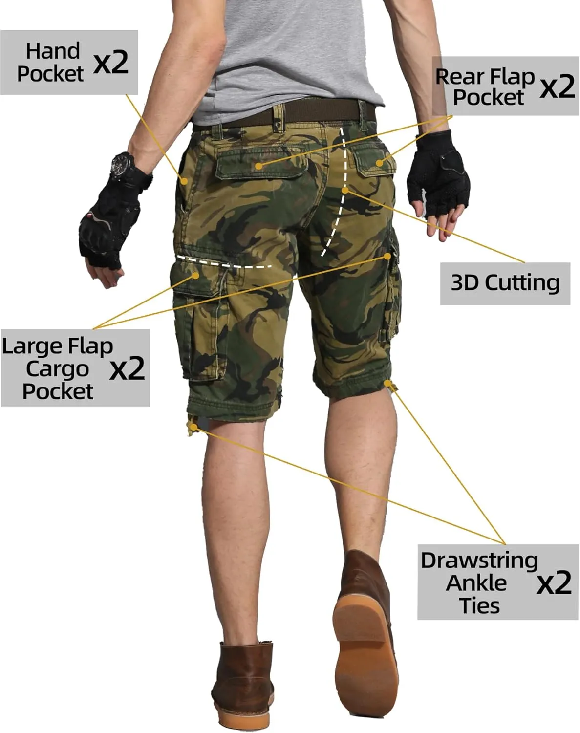 Camo Cargo Shorts for Men Cotton Casual Wild Outdoor Work Relaxed Fit Shorts with Multi-Pockets