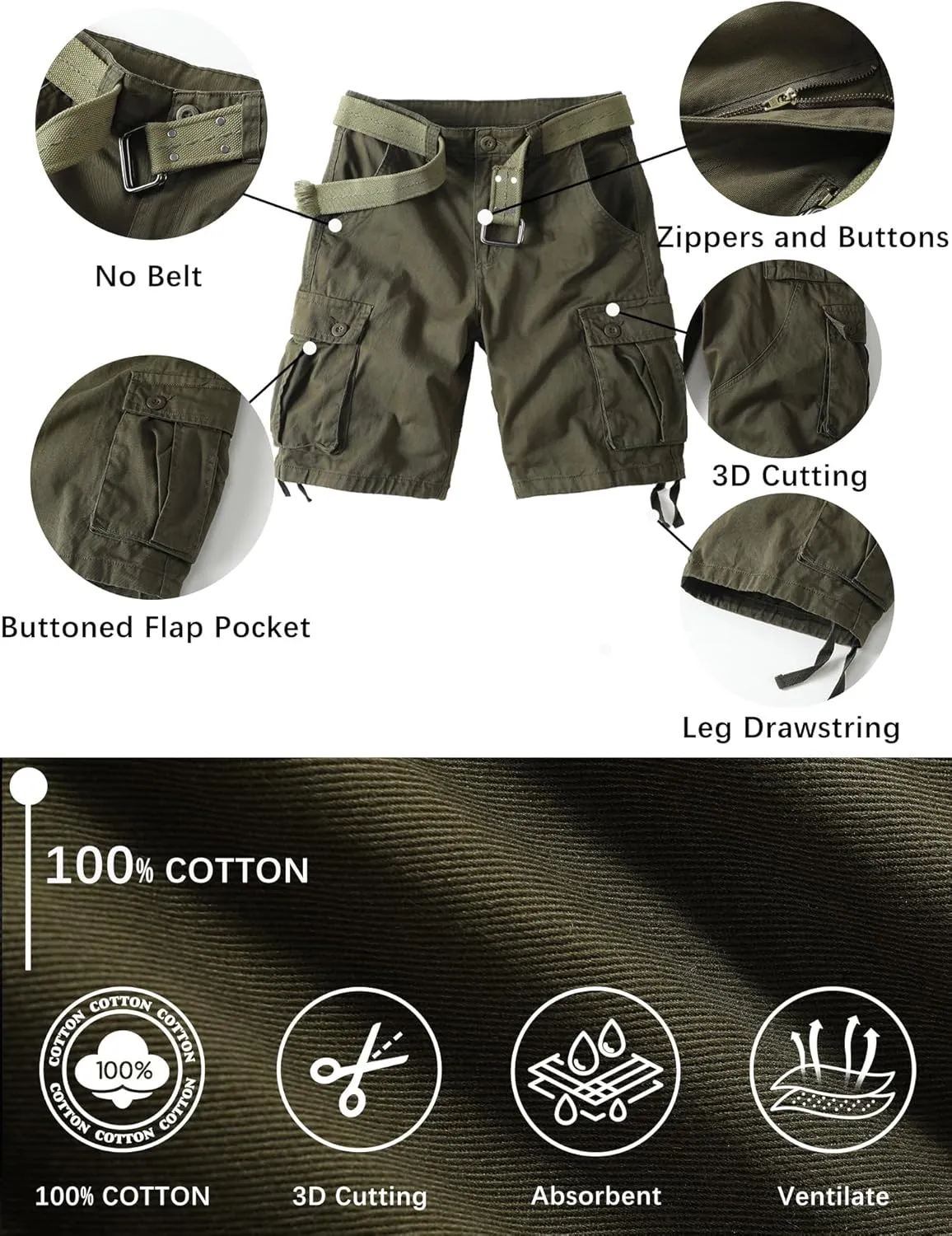 Camo Cargo Shorts for Men Cotton Casual Wild Outdoor Work Relaxed Fit Shorts with Multi-Pockets