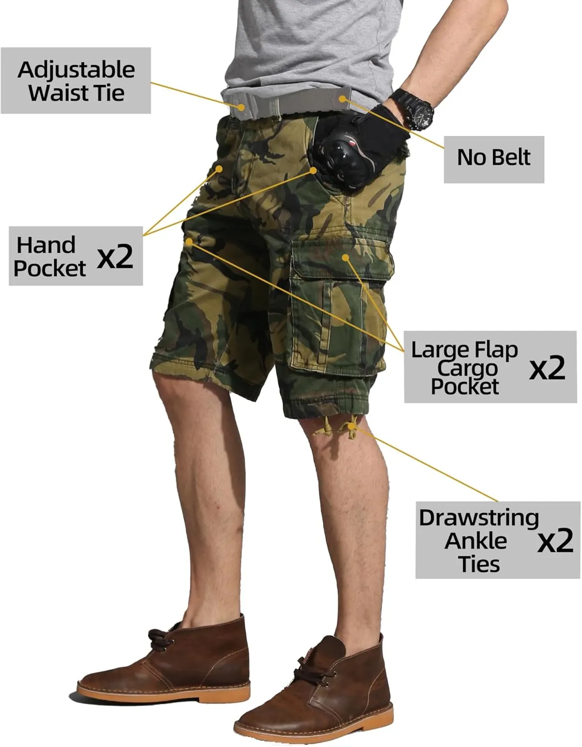 Camo Cargo Shorts for Men Cotton Casual Wild Outdoor Work Relaxed Fit Shorts with Multi-Pockets