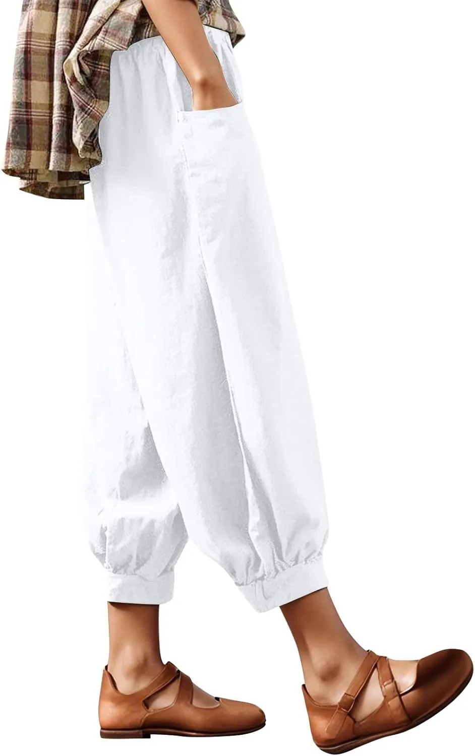 Capri Linen Pant for Women 2025 Summer Casual High Waist Linen Pant Straight Wide Leg Cropped Beach Pant