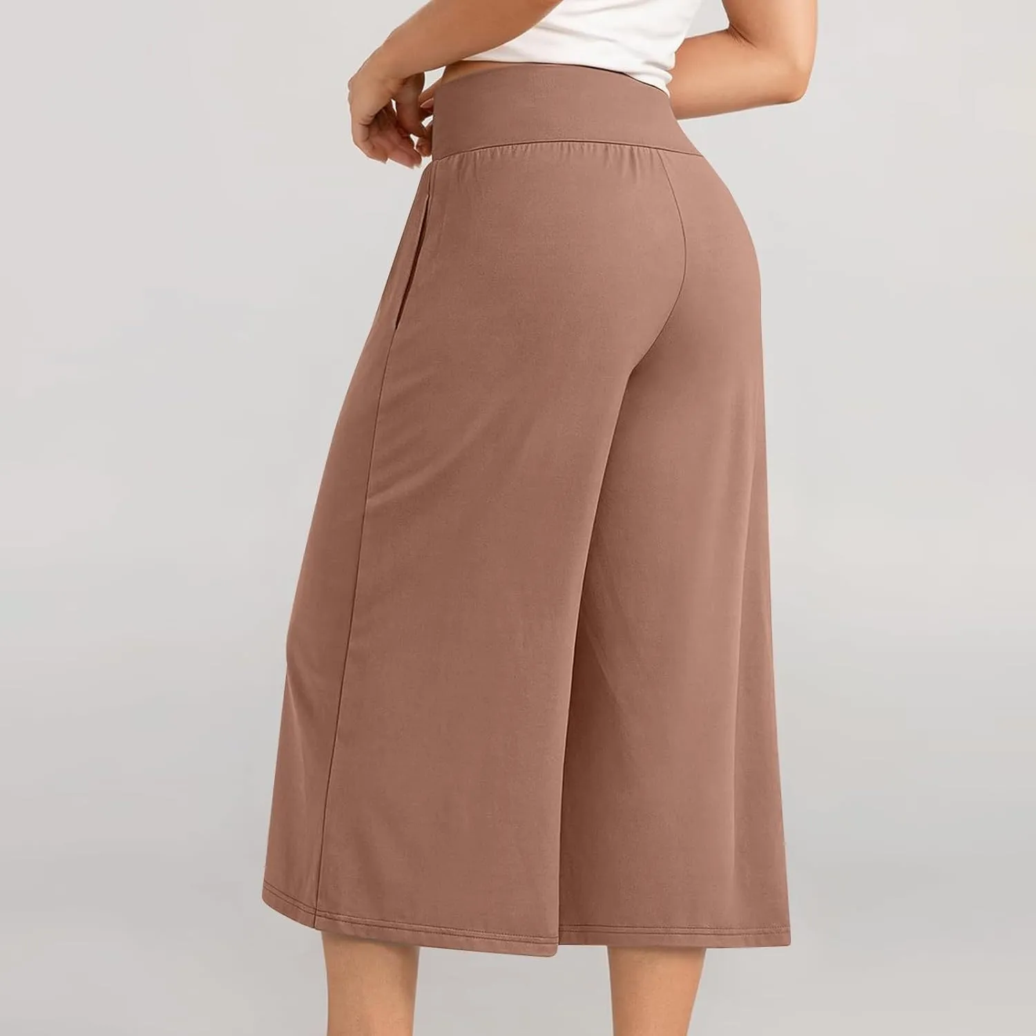 Capri Pants for Women 2024 Summer High Waisted Wide Leg Pants Casual Drawstring Polyester Trousers with Pockets