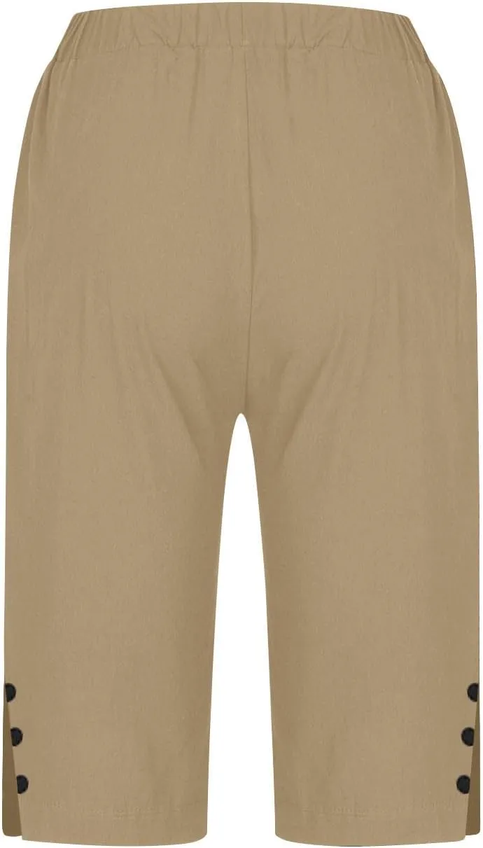 Capri Pants for Women 2025 Knee Length Cotton Linen Capris Summer Straight Leg Loose Beach Bermuda Shorts with Pocket