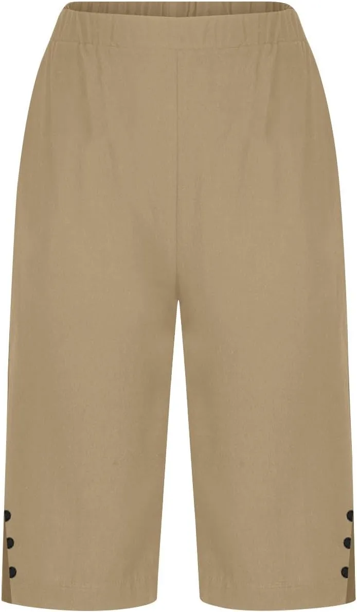 Capri Pants for Women 2025 Knee Length Cotton Linen Capris Summer Straight Leg Loose Beach Bermuda Shorts with Pocket