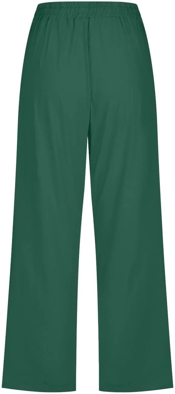 Capri Pants for Women Cotton Linen Casual Summer Pants Plus Size Drawstring Elastic Waist Capris with Pockets