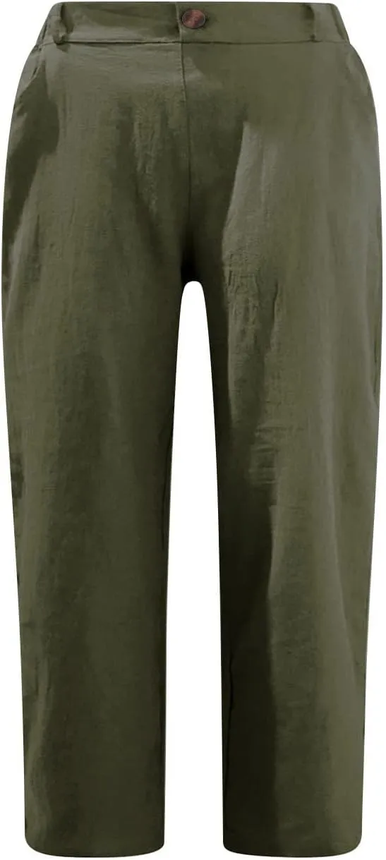 Capri Pants for Women Summer Trendy Elastic Waist Cropped Trousers Straight Leg Resort Wear Beach Vacation Outfit