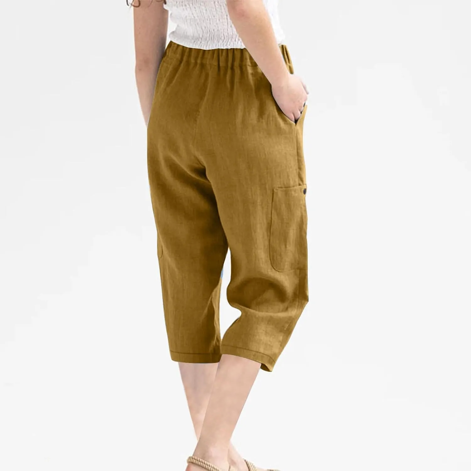 Capri Pants for Women Trendy Summer High Waisted Lounge Pant Casual Relax Breathable Skinny Trousers with Pockets