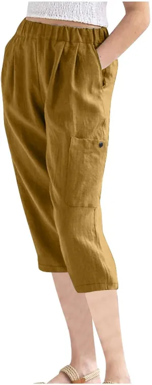 Capri Pants for Women Trendy Summer High Waisted Lounge Pant Casual Relax Breathable Skinny Trousers with Pockets