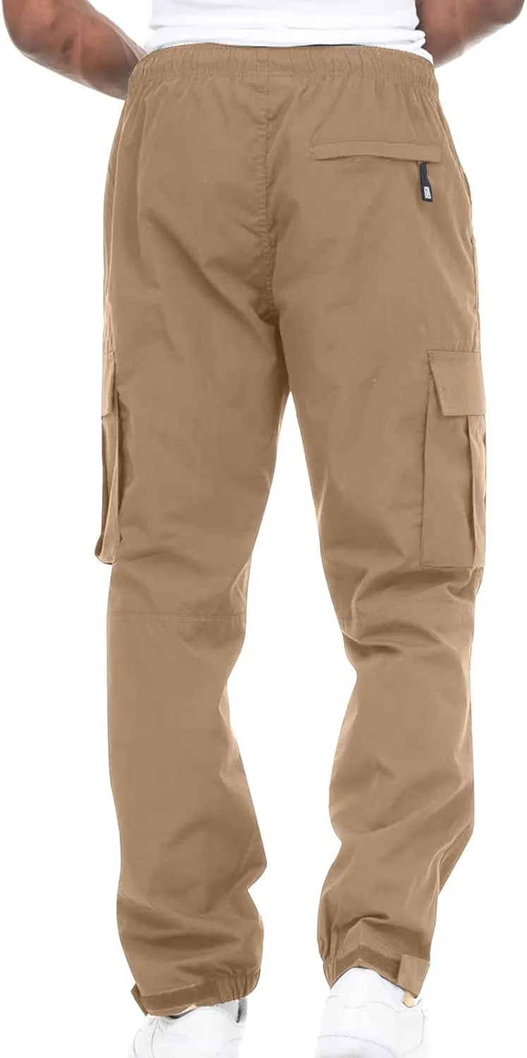 Cargo Pants Men 2023 Cotton Elastic Waist Multi Pockets Outdoor Sweatpants Solid Beam Feed Loose Tooling Trousers