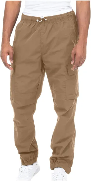 Cargo Pants Men 2023 Cotton Elastic Waist Multi Pockets Outdoor Sweatpants Solid Beam Feed Loose Tooling Trousers