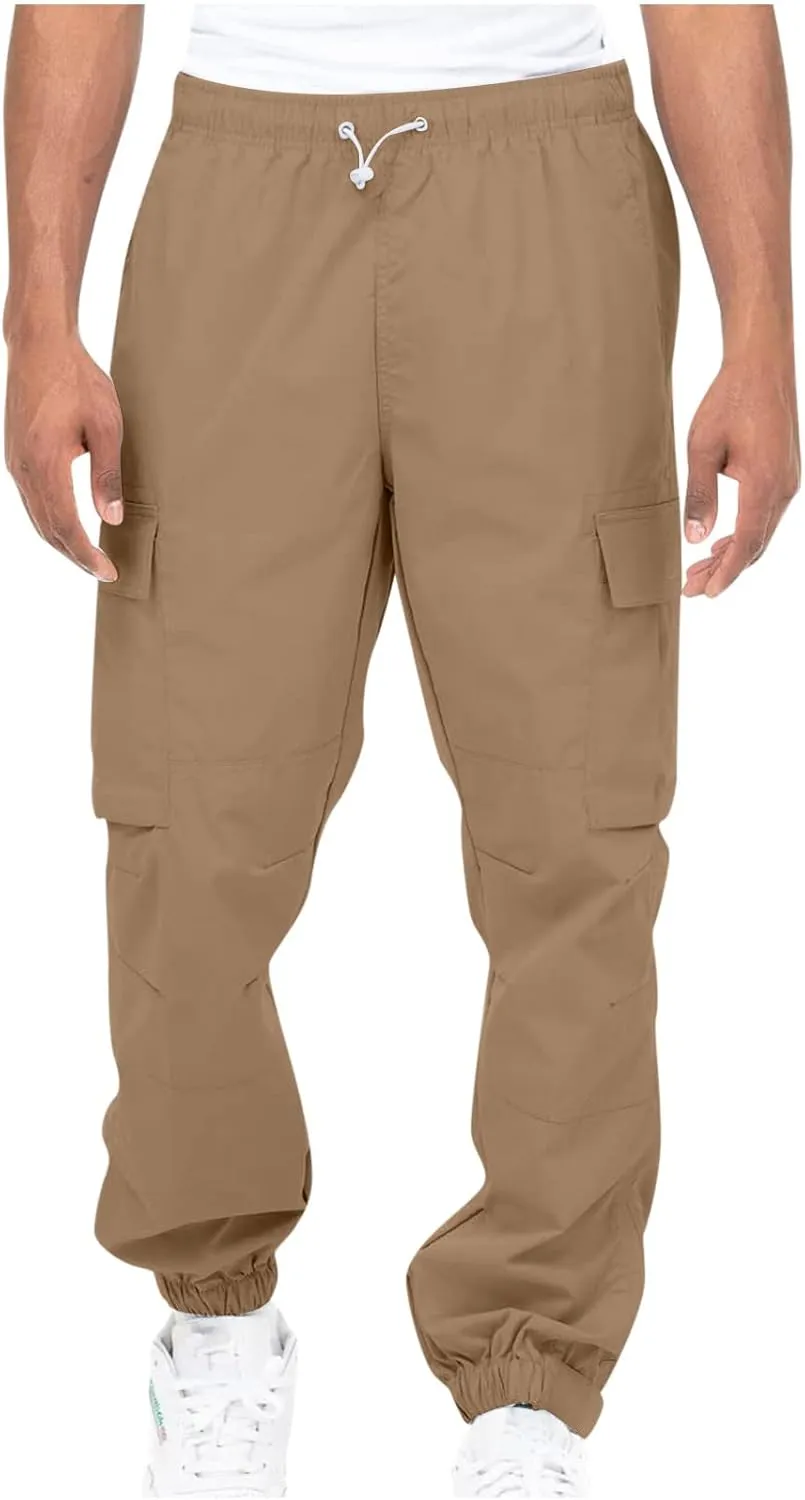 Cargo Pants Men 2023 Cotton Elastic Waist Multi Pockets Outdoor Sweatpants Solid Beam Feed Loose Tooling Trousers