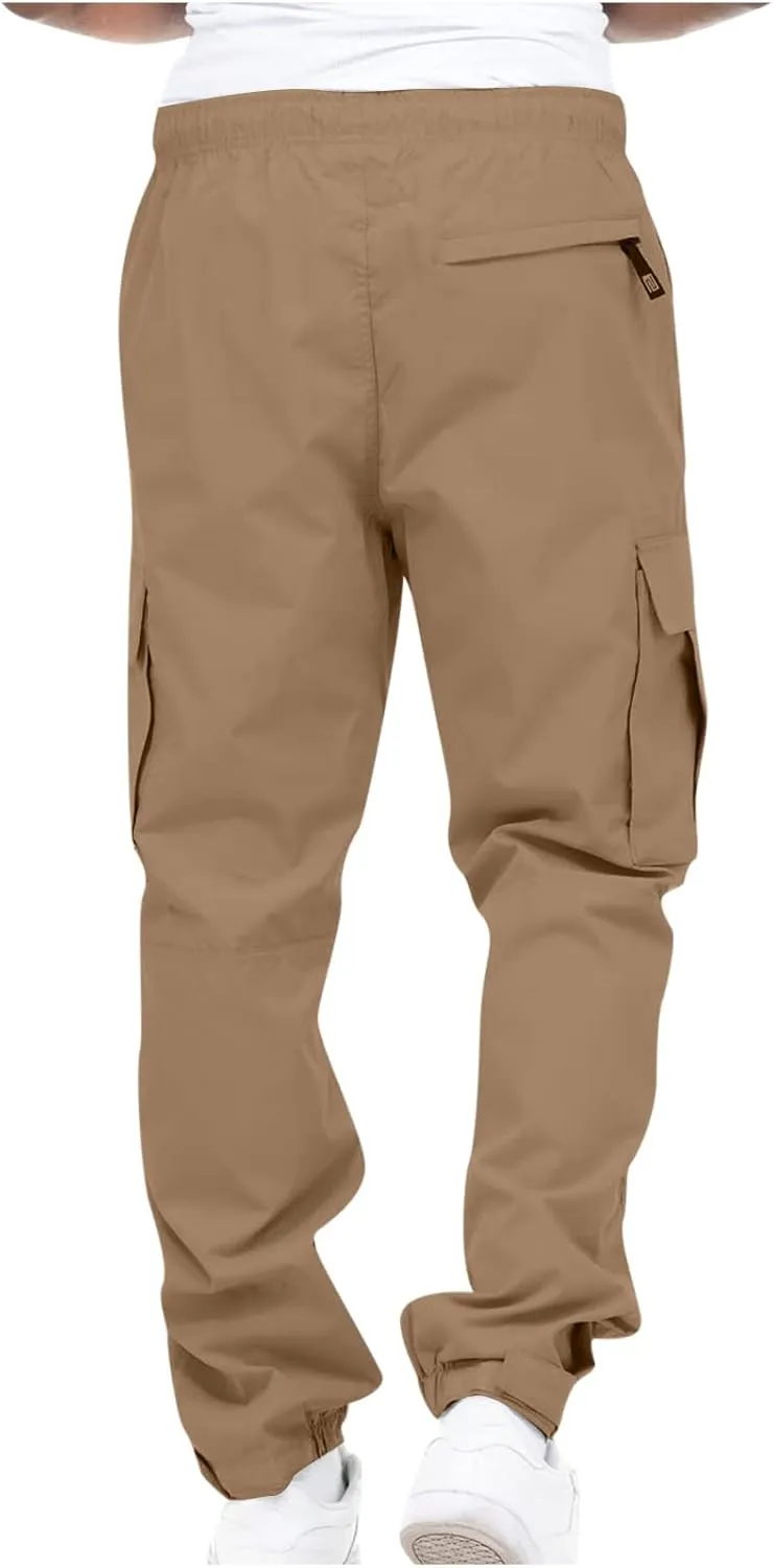 Cargo Pants Men 2023 Cotton Elastic Waist Multi Pockets Outdoor Sweatpants Solid Beam Feed Loose Tooling Trousers