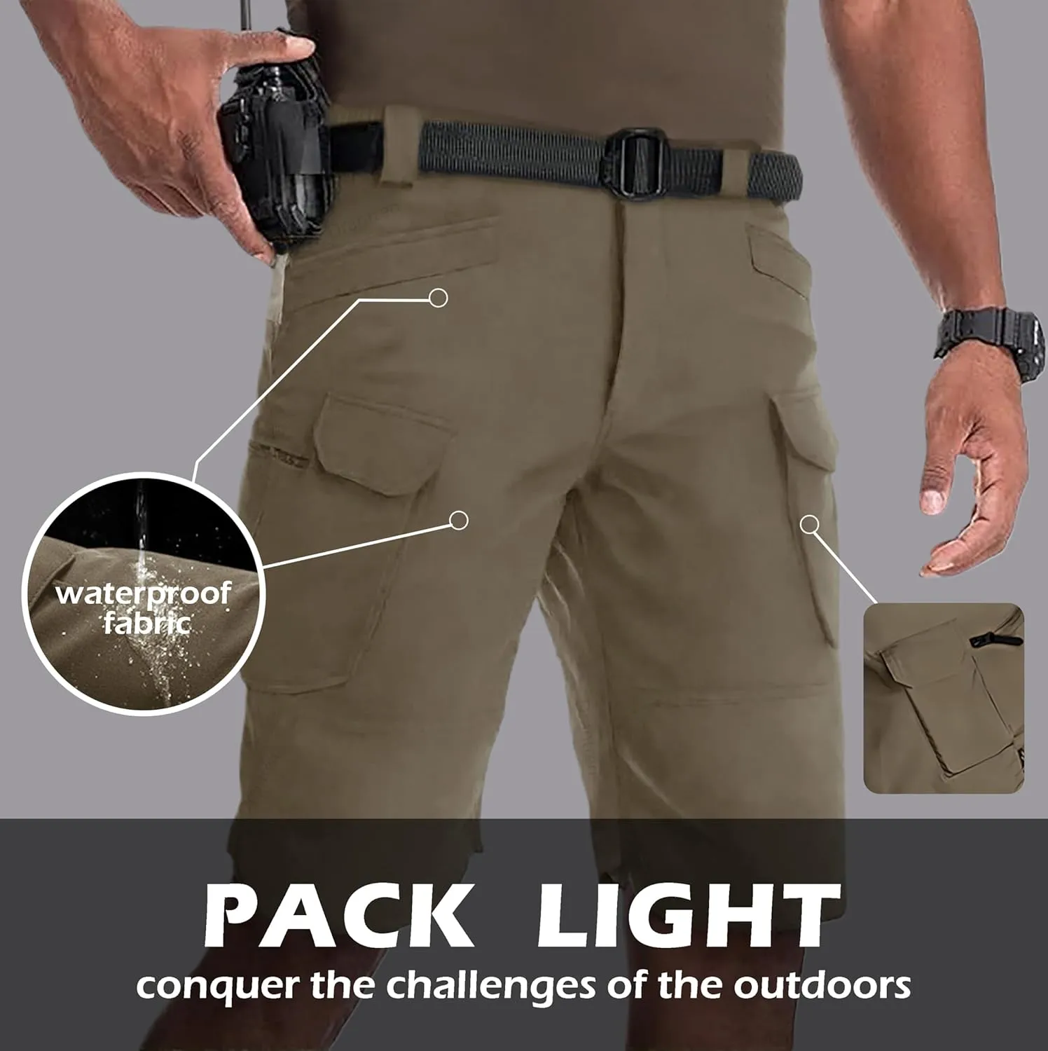 Cargo Shorts for Man Waterproof Stretch Multi Pockets Quick-Dry Outdoor Camping Running Athletic Men's Shorts