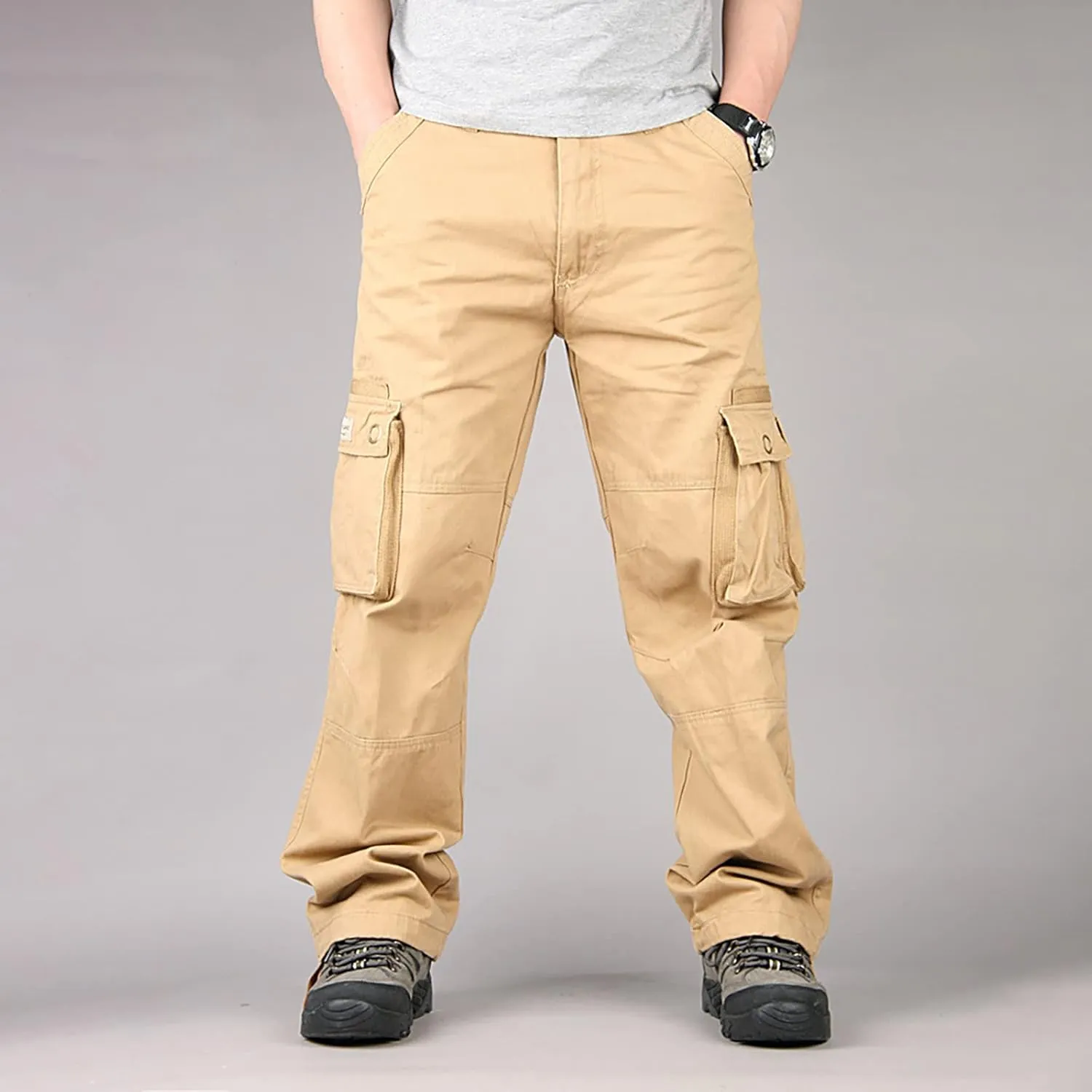 Cargo Sweatpants for Men 2023 Casual Solid Cotton Multi Pockets Sweatpants Outdoor Fashion Work Tooling Trousers