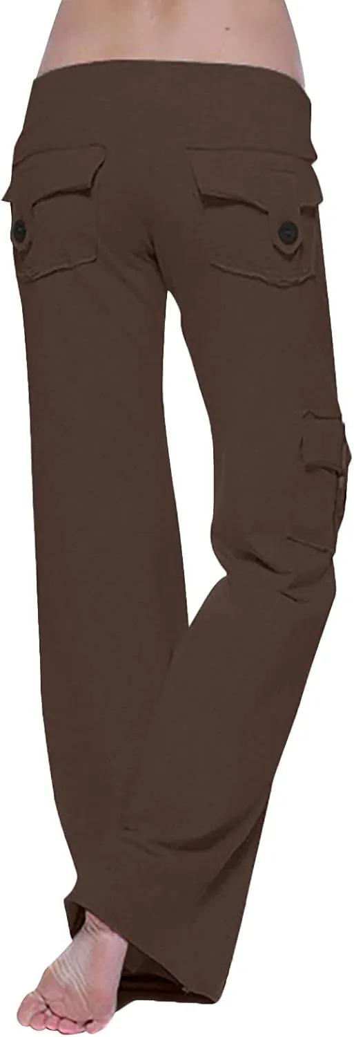 Cargo Yoga Pants for Women Straight Leg Pants with Pockets Bootcut Wide Leg Pants Lightweight Pajama Bottoms Sleepwear